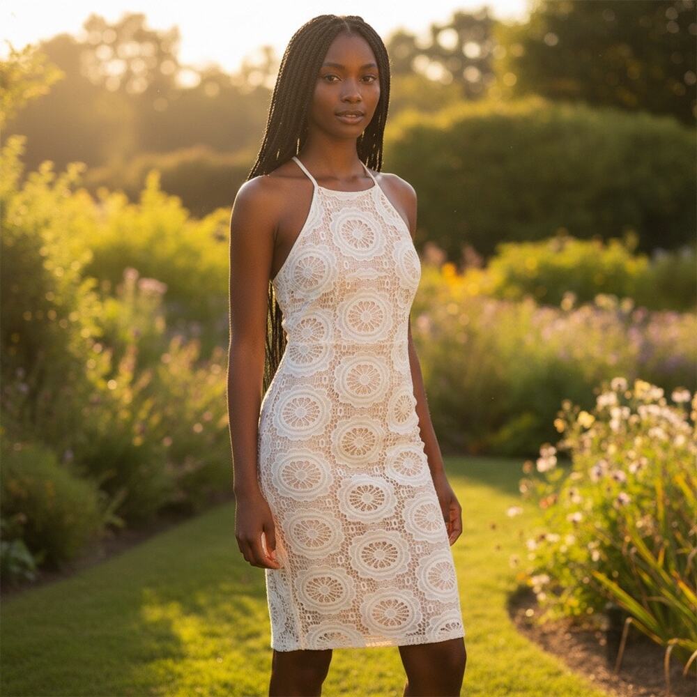 Lovely Day white crotchet lace dress sz M